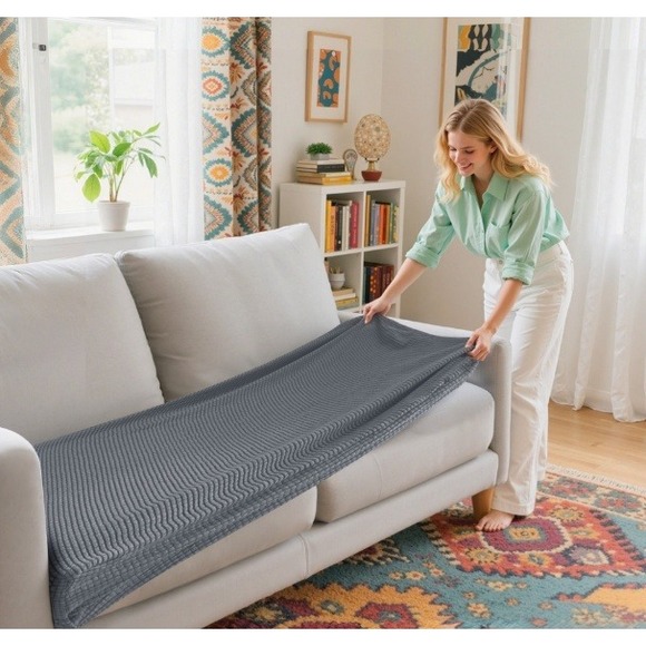 Subrtex Other - Subrtex Spandex Elastic Sofa Cushion Cover Light Gray Waffle Textured Slipcover